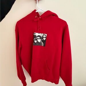 Supreme Red Zip-Up Sweater with Graphic